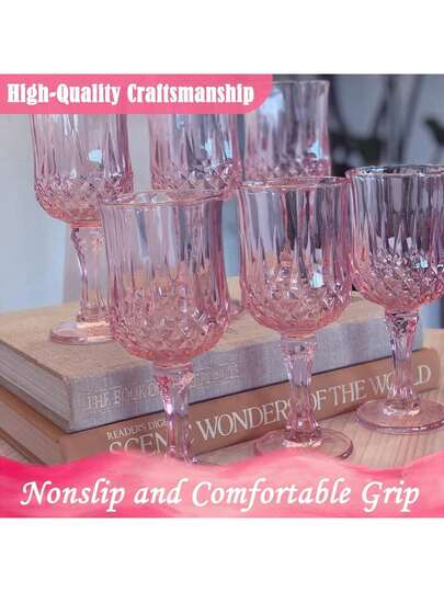 1/3/6/12/24 Pcs 7oz (Approx. 198.4g) Vintage Drinkware Unbreakable Wedding Crystal Water Goblets, Reusable Glassware Retro Champagne Flutes (Dark Green, Clear, Pink)