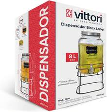 Dispensador de bebidas vintage, dispensador de agua de vidrio, vitolero de vidrio con etiqueta negra y tapa (8 litros con base) - 8 L sin base - Ver 5