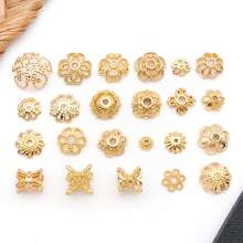 10/50 件真 18K 镀金花丝金色花形珠子端盖 漂亮花丝金色珠子端盖 适用于工艺品 DIY 珠宝制作用品 - 金色 - 查看 4