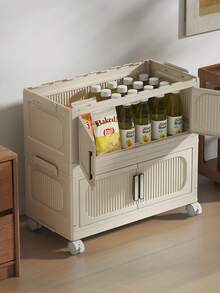 1 pieza Gabinete de almacenamiento plegable de plástico de color amarillo crema clásico, gabinete de decoración del hogar con estantes, caja apilable portátil con puerta, utilizado para almacenar juguetes y ropa, fácil de instalar, sin necesidad de electricidad, resistente a la intemperie, estantería de almacenamiento ligera que se coloca en el piso, muy adecuada para Navidad y Acción de Gracias, apta para uso en habitación, dormitorio, baño y cocina