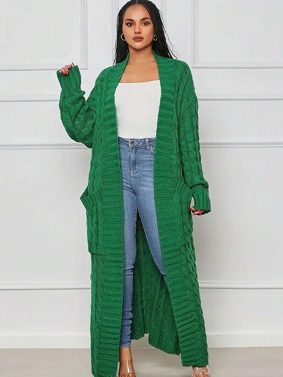 Áo len cardigan dệt kim màu trơn cổ chữ V tay dài cỡ lớn dành cho nữ, mùa thu/đông - Màu xanh Bạc hà - Xem 1