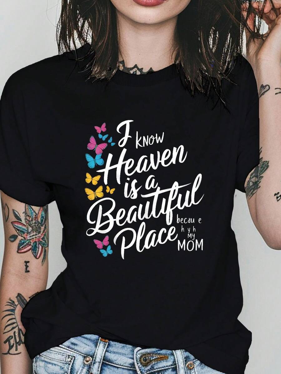 Heavenly Tribute To Mom Pure Cotton Ladies T-Shirt Comfortable Fit - Black - View 1