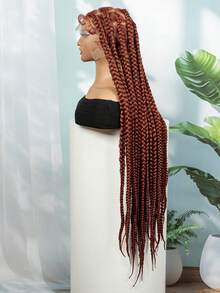 36inch Full Lace Knotless Box Braid Wig Square Based Wig With Baby Hair Braided Wigs For Women - Cam bẩn - Xem 4