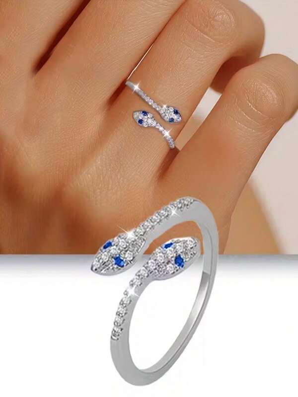 1 pieza Anillo de serpiente ajustable de plata de ley S925, elegante, minimalista y versátil, adecuado para banquetes, fiestas y viajes