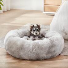 Calming Soft Round Dog & Cat Bed, Anti-Anxiety Donut Cuddler Warming Cozy Fluffy Faux Fur Plush Cushion Bed For Small Medium Pets (20"/24"/27"/30"), Light Grey - Trắng Xám - Xem 10