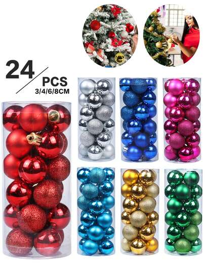 24 piezas Adornos de bolas de Navidad, Decoraciones de árbol de Navidad, Decoraciones navideñas para el hogar, Regalos de Navidad, Decoración navideña