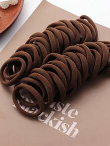 50 chiếc dây buộc tóc đơn giản và tiện dụng, phụ kiện tóc hàng ngày tại nhà phù hợp cho các bé gái trong mùa tựu trường. - màu nâu - Xem 5
