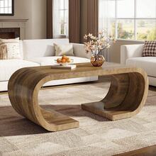 Tribesigns Large Farmhouse Coffee Table, C-Shaped Center Table With Curved Side, Heavy Duty Rectangle Tea Accent Furniture For Living Room, Rustic Brown - Rustic Brown - View 1