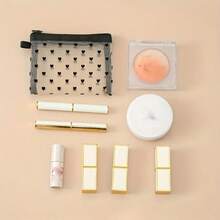 3 piezas Bolsa de maquillaje minimalista y de alta calidad, mini y portátil con forma de corazón acolchado, bolsa de almacenamiento para lápiz labial y brochas de maquillaje, organizador de maquillaje pequeño con forma de corazón transparente, regalos para mujeres, regalos de Navidad, ideas de regalo para mujeres - Negro - Ver 7