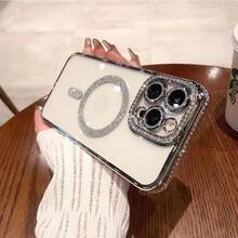 闪亮水钻TPU银色水钻手机壳，1个装，适用于苹果17 Pro Max、17 Pro、17e、17、16、15、14、13、12、11英寸机型。时尚电镀水钻透明手机壳，也适用于三星Galaxy A16、A55、A56、A17、A54、S25FE、S24FE等型号。支持无线充电，经久耐用，防摔水钻设计，持久耐用。时尚达人必备单品，苹果用户的理想之选。支持17 Pro Max和Magsafe功能。周年纪念礼物，派对礼品。国际版，非国内版。 - 銀色 - 查看 8