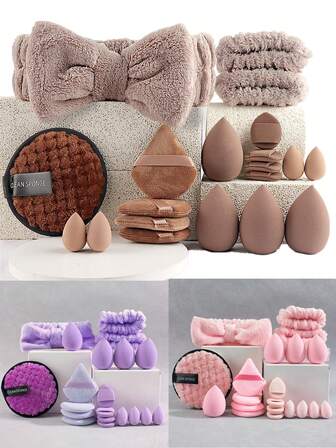 20pcs/Set Makeup Sponge Applicator Kit, Makeup Blender Sponge Set With Bow, Triangle Finger Sponge, Flocked Makeup Sponge, Makeup Remover Tools, Suitable For Beginners,Cheap,Stocking Stuffers,Makeup,Makeup Tools,Cheap Stuff,Gifts,Gifts For Women,Christmas Gifts