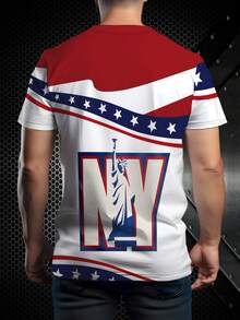 New York,  Liberty Sketch Print Casual Short Sleeve Crew Neck T-Shirt, Men's Summer Casual Short Sleeve Top - Multicolor - View 3