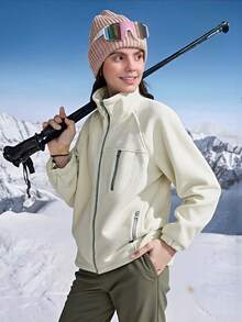 Women's Casual Versatile Outdoor Fleece Jacket, Warm Sherpa Pullover Top,Skiing