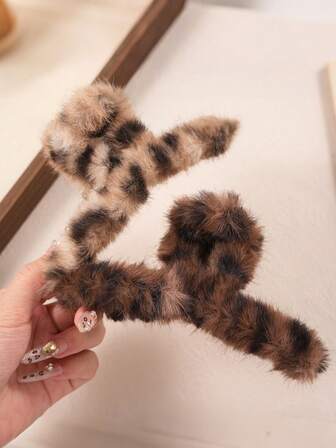 2 件/套蓬松豹纹波西米亚风 5.1 英寸大发爪夹，发爪，适合秋冬季，精美礼物优雅发夹冬季发饰时尚发夹