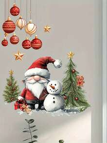 1 pieza Adorno rústico de gnomo y muñeco de nieve de Navidad de PVC y vidrio, calcomanía autoadhesiva extraíble para ventanas de DIY para decorar el hogar, la cocina, la sala de estar, el dormitorio, el estudio, el baño, decoración festiva navideña