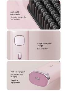 Cepillo alisador de cabello inalámbrico con iones negativos USB, 2 en 1 para alisar y rizar, pantalla LCD portátil, cepillo alisador recargable, alisador de cabello sin cable