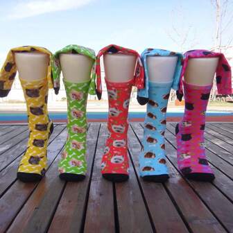 1 Pair Unisex Cartoon Pet Portrait Pattern, Comfortable Casual Socks In Gray And Black, Suitable For Daily Wear Or As Gifts For Pet Lovers, Birthdays, Holidays, Multiple Colors Available, A Great Gift For Friends