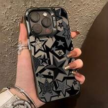 1 pieza Funda de Teléfono con Patrón Estrella IMD, Antigolpes y Antideslizante para iPhone 17/16/11/13/15/15 Plus/15 Pro/15 Pro Max/12/14 Pro Max/11 Pro Max/12 Pro/12 Pro Max/13 Pro/13 Pro Max/14 Pro/14 Plus Carcasa Trasera Negra Mate con Protección contra Caídas Material IMD Loose Stars 2012LB Uso Diario Diseño Elegante Construcción Robusta Alta Calidad Accesorio Smartphone Buscadores de Protección móvil Entusiastas Tecnológicos funda perfecta como regalo de navidad Christmas para quienes aman las estrellas y el estilo minimalista - Negro - Ver 5