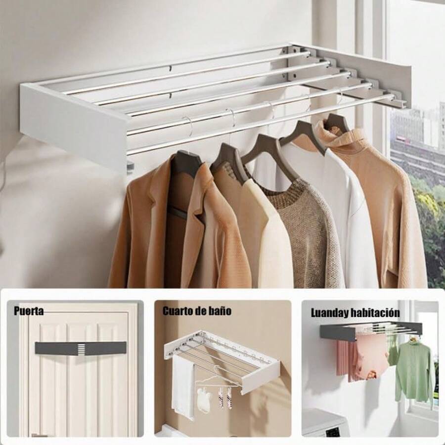 Tendedero de Ropa Plegable de Acero Inoxidable para Secado en Interiores y Exteriores,Tendedero Plegable de Acero Inoxidable para Colgar Ropa (80cm) (Blanco) - Blanco-80cm - Ver 1