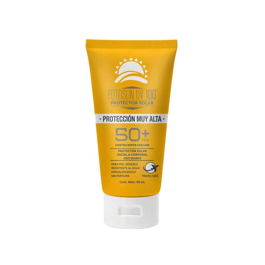 Protector Solar Facial y Corporal UV 100 de 60 ml - SPF 50+, Sin Fragancia, Hipoalergénico, Resistente al Agua para Todo Tipo de Piel - Fotosun Fluid Protect - Ver 1