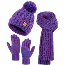 REDESS Women's Cold Weather Beanie Scarf Gloves Set - Thick Knit, Fleece Lined, Touchscreen Compatible, Pom Pom Beanie - RE Adult Pineapple Hat 3-piece Set - View 18