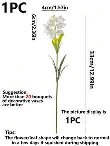 6支/480支仿真铃兰，白色百合花，丝绸花，婚礼花束，五月花桌饰，家居花园婚礼派对装饰，插花，仿真花，仿真植物，房间装饰，家居装饰 - 白色 - 查看 2