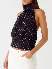 Women's Halter Pleated Chiffon Tank Top Sleeveless Neckline Tie-Up Open Back Tie Casual Blouses 2025 Summer Tops - 彩色 - 查看 2