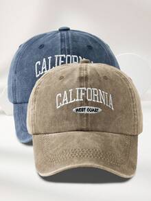 MAKEFGE 1pc Unisex Outdoor Casual Fashion CALIFORNIA Embroidery Washed UV Protection Adjustable Soft Baseball Cap, Suitable For Daily Matching Halloween