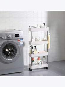 عربة متعددة الوظائف، عربة تخزين رفيعة جداً مع تصريف فارغ، عربة تخزين نحيفة، رف ضيق (العرض 12 سم)، رف تخزين للحمام والمطبخ وغرفة الغسيل، منظم موفر للمساحة، رف أرضي متعدد الطبقات - مصنوع من الفولاذ المقاوم للصدأ والبلاستيك (يمكن استخدامه لغسل الخضروات)، مناسب للأماكن الضيقة