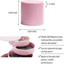 HengLiSam Jewelry Organizer, Small Jewelry Box Earring Holder For Women Gifts For Mom, Jewelry Storage Box 4-Layer Rotatable Jewelry Accessory Storage Tray With Lid For Rings Bracelets - 粉色 - 查看 6