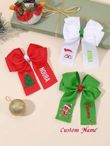 1pc Christmas Custom Name Hair Bow For Girls Santa Claus/Christmas Tree/Gingerbread Man Embroidered Bow Alligator Clip Adorable Plain Hair Clip Christmas Personalized Hair Clip Cute Sweet Customized Hairpin Kids Hair Accessory
