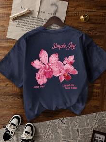 这款色彩缤纷的字母花卉印花圆领T恤，时尚百搭，是夏季的理想之选。这款印花T恤有白色和粉色两种颜色，适合度假穿着。休闲百搭。 - 藏蓝色 - 查看 6