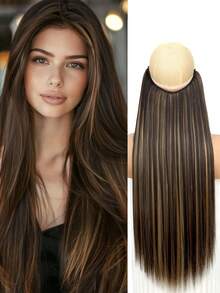 Tóc giả tổng hợp không kẹp, tóc nối thẳng màu đen vàng, tóc nối một mảnh, tóc giả - Nhiều màu - Xem 13