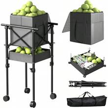 Tennis Ball Hopper With Wheels - Height Adjustable Foldable Tennis Ball Basket With Storage Bag Ball Candy 150 Pickleball Tennis - Initial - View 2