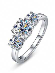 1pc 925 Sterling Silver 2ct Moissanite Ring, Jewelry For Women, Suitable For Daily Wear, Parties, Dates, VVS1 Clarity, Perfect Round Cut, With GRA Certificate And Gift Box