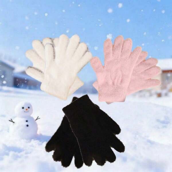 1 par/2 pares de luvas de inverno femininas de pelúcia quente, quentes, elásticas e confortáveis, com dedos divididos, luvas de alta elasticidade, dedo inteiro, compatíveis com tela sensível ao toque, adequadas para esportes ao ar livre, esqui, cor sólida, unissex, várias cores para escolher, presente perfeito para o dia dos namorados, Natal, ano novo