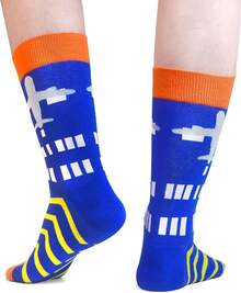 Men's Funny Novelty Crazy Pattern Dress Socks For Gifts - Green/Black/Navy Blue/Blue/Multicolor Airplane-4m - View 7