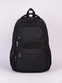 Large School Backpack For Notebook Pink Resistant Multiple Pockets Work Nylon Reinforced School College - Negro - Ver 1