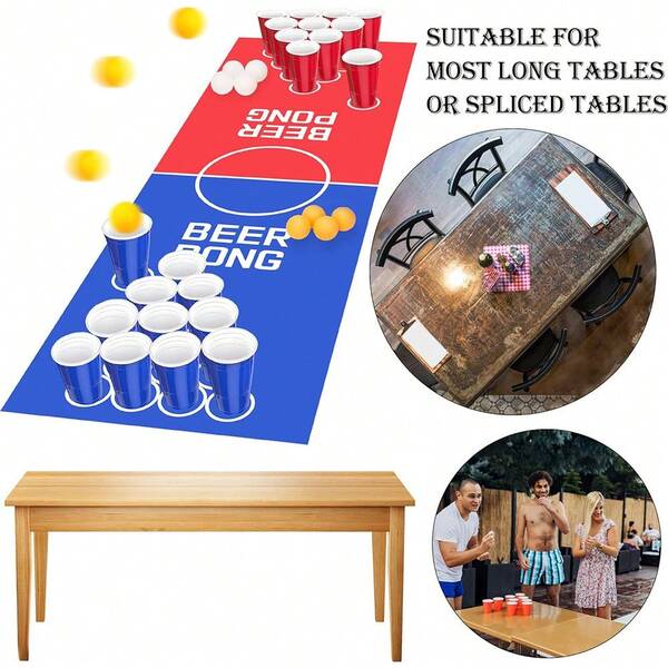 1 pieza Nuevo tapete de mesa para juego de beer pong, juegos de beber para fiestas de adultos, fiestas al aire libre, campamentos y diversión en el patio trasero, ideal para Navidad, Halloween, Acción de Gracias y Año Nuevo, no se necesita electricidad, no incluye bolas y vasos de beer pong
