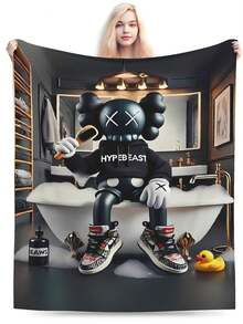 Kawss Kawaii Kaw Anime Flannel Blanket For Girls Boys Anime Gifts Throw Blanket Cozy Plush Flannel Fleece Print Blankets Double-Layer Blanket Lightweight Fuzzy For Bed Decor - màu đen - Xem 2