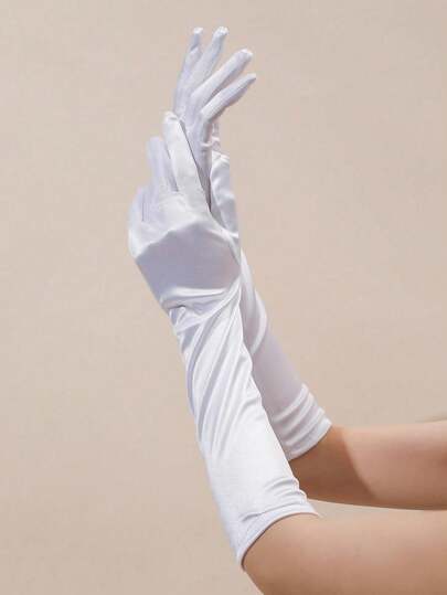 1 Pair Stretchy Satin Women Sexy Gloves, Suitable For Evenings, Galas, Performances, Wedding And Party Outfits