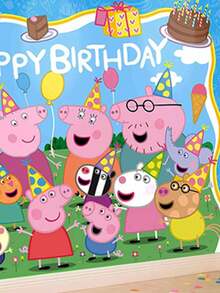 Peppa Pig Theme Photography Background Cloth, Birthday Party Decoration Banner, Cartoon Cute Background Decoration, Outdoor Warm Atmosphere Decoration Hanging Cloth - Multicolor - View 4