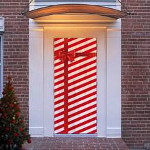 Christmas Door Cover Decoration Creative Diagonal Stripes Letter Large Bow Pattern Holiday Front Door Wrap For Home Party Decor - Red - View 7