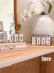 1/2pcs Wooden Desktop Perpetual Calendar - Metal & Wood Month/Date Display, Golden Finish, Reusable Office Decor For Teachers/Students - Classroom Supplies, Farmhouse Decor, Teacher Appreciation Gift, Office Desk Organizer, Rustic Office Accessories, Vintage Calendar, Study Planner - Gold - View 15