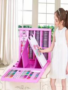 208pcs/Set Children's Art Creative Student Painting Tool Combination Set Crayons Watercolor Pencils Washable (Pattern Accessories Color Random) Beginner Painting Set Parent-Child Interactive Girls Learning Supplies Enlightenment Early Education Educational Birthday Gift Set Christmas Gift School Supplies