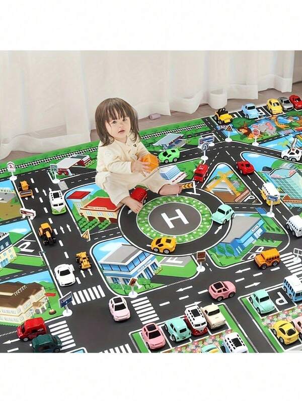 1pc, City Traffic Play Mat, Large Non-Woven Game Pad, Waterproof Moisture-Proof, Interactive Road Map For Kids Playing With Toy Cars, Room Decor, Educational Tool Christmas Gift(Random Accessories)