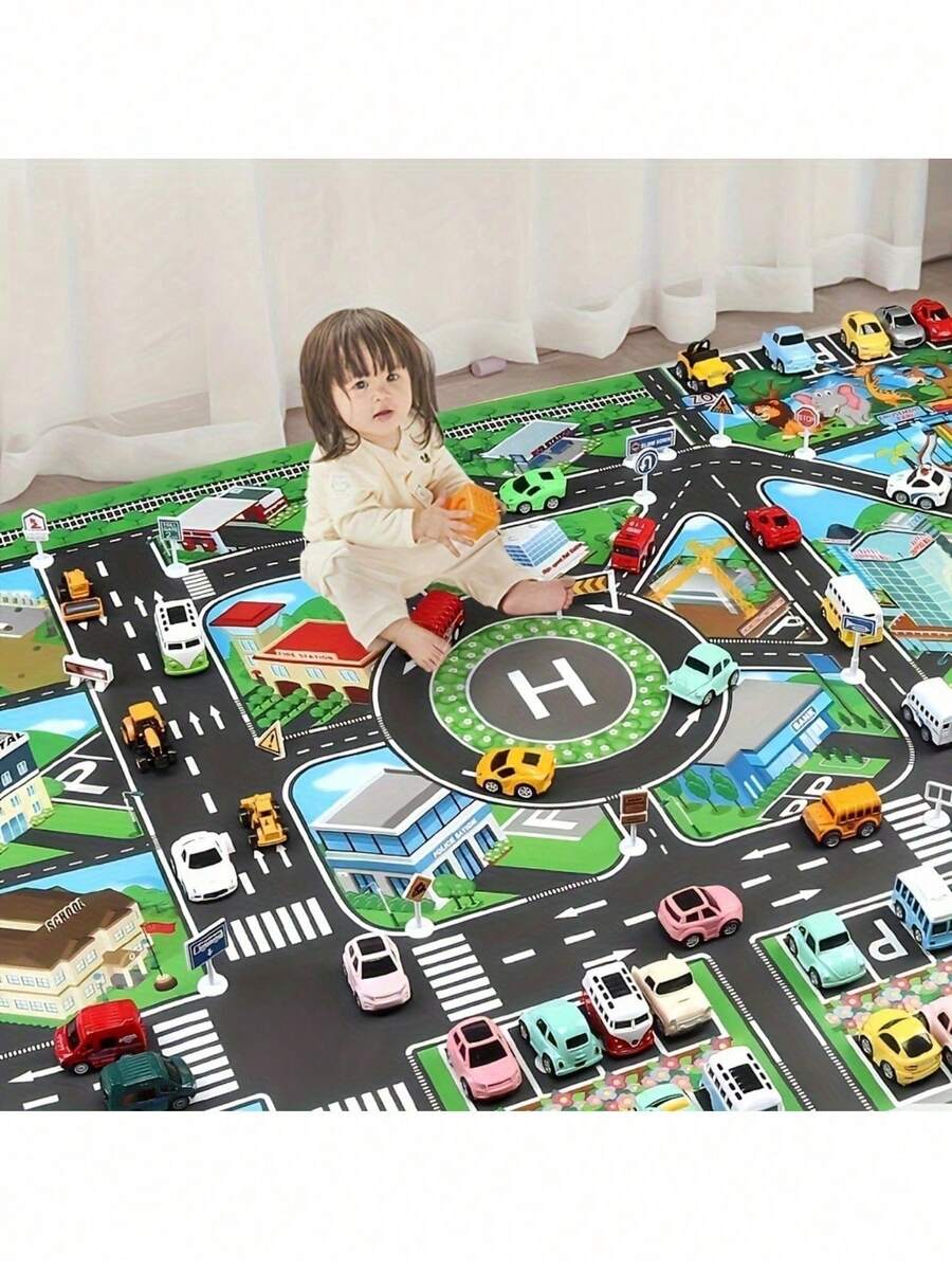 1pc Large Non-Woven City Traffic Game Mat, Waterproof & Moisture-Proof, Interactive Road Map, Suitable For Children's Toy Cars, Room Decor, Educational Tool, Christmas Gift (Accessories Random)