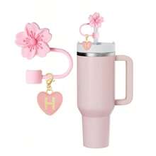 2pcs/1set Heart & Letter Pomegranate Flower Straw Topper, Pink Cup Letter Marker, And Silicone Pomegranate Flower Reusable Straw Cap 10mm Wide Straw, Cute Letter Decorations, Suitable Modern Minimalist Glass Cups - 粉色 - 查看 26
