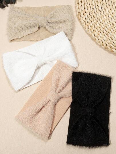 Set de 3/4 piezas de diademas de bebé de peluche de visón de estilo simple para otoño/invierno, diademas suaves y cómodas de unicolor para bebés, accesorios de cabello lindos para bebés