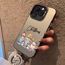 Funda de Teléfono con Decoración de Otoño Estética de Muñeco de Nieve y Gorro de Santa para 16 Pro 11 15 14 13 12 Pro Plus Negra y Plateada a Prueba de Golpes Regalo de Navidad para Mujeres - Colores mixtos - Ver 5
